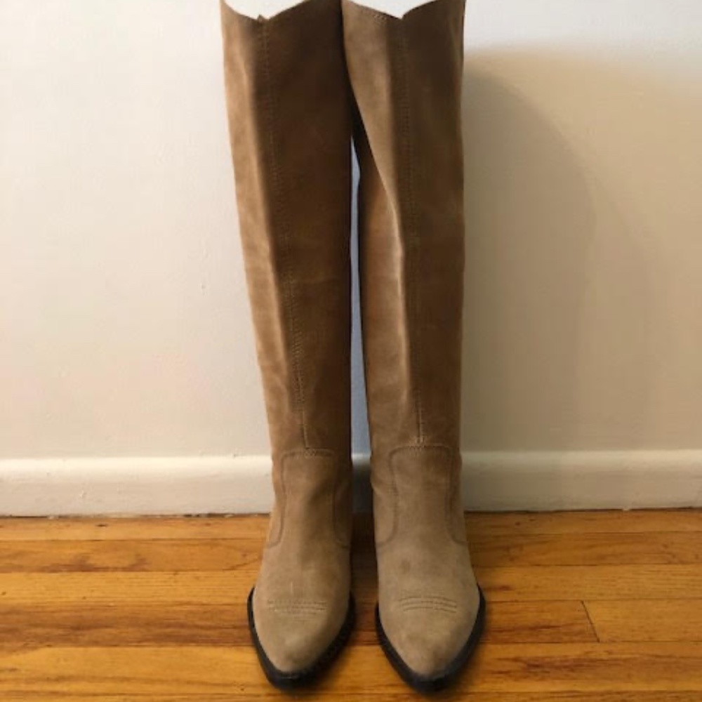 Tall Beige Suede Western Boots ZARA